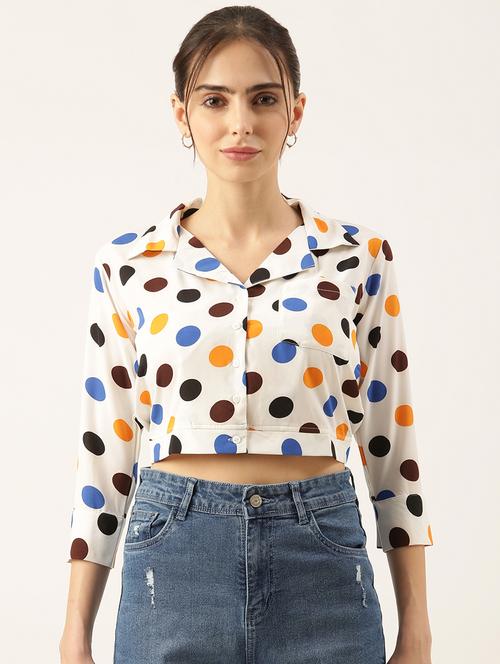 women white polka dots printed crop top - 21515180 -  Standard Image - 0