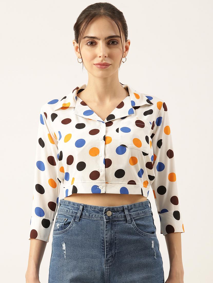women white polka dots printed crop top - 21515180 -  Zoom Image - 0