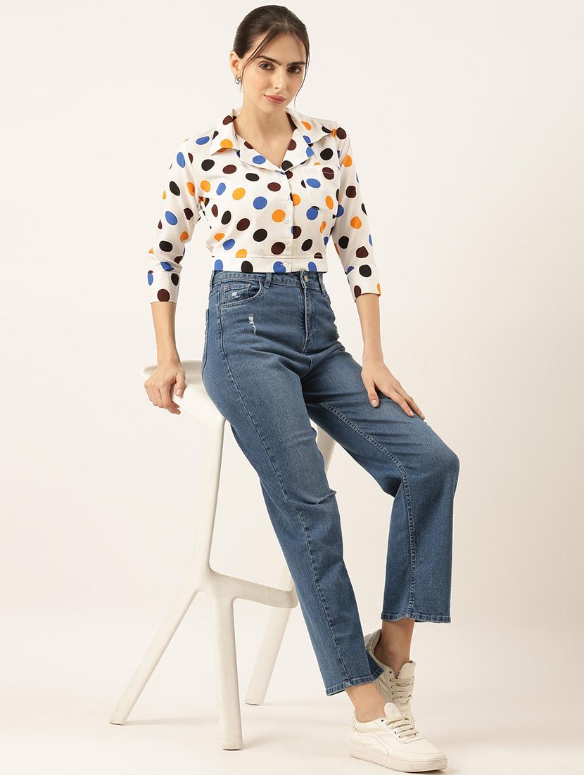 women white polka dots printed crop top - 21515180 - Standard Image - 5