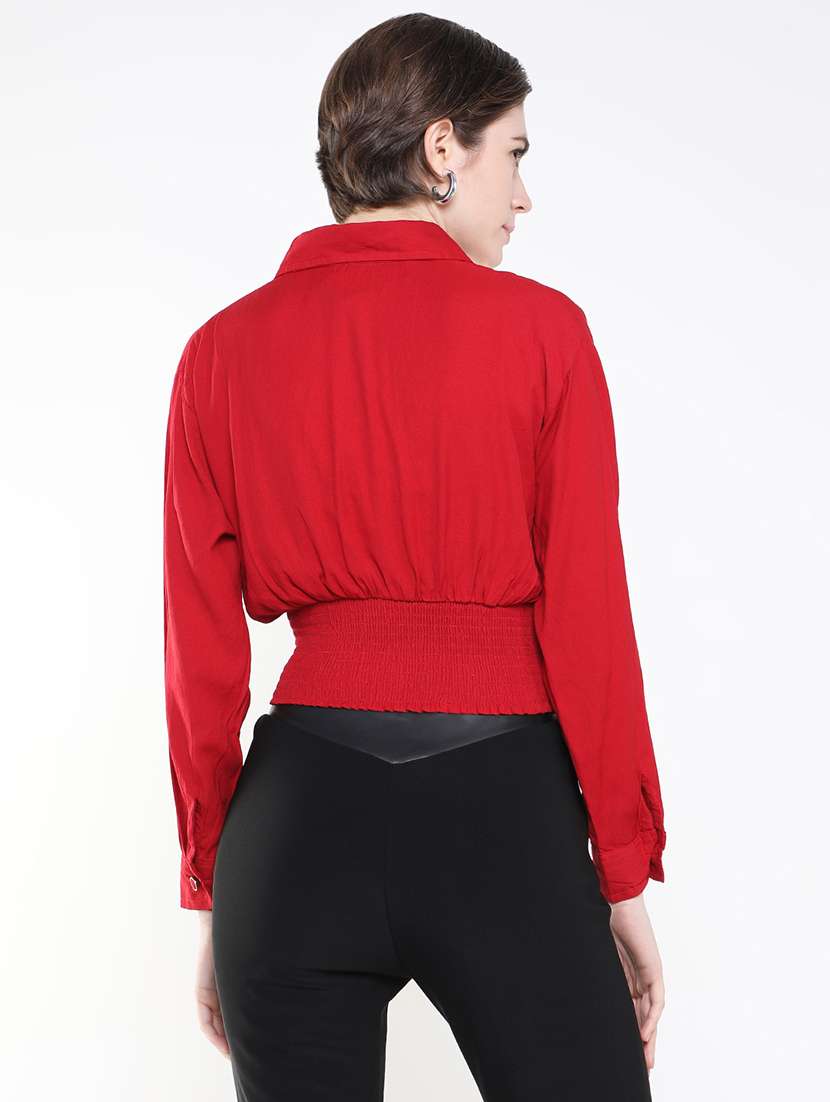 women solid collared crop top - 21515181 -  Standard Image - 3