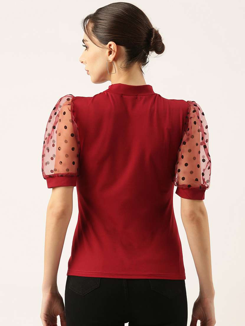 women maroon solids puff sleeves top - 21515186 -  Standard Image - 3