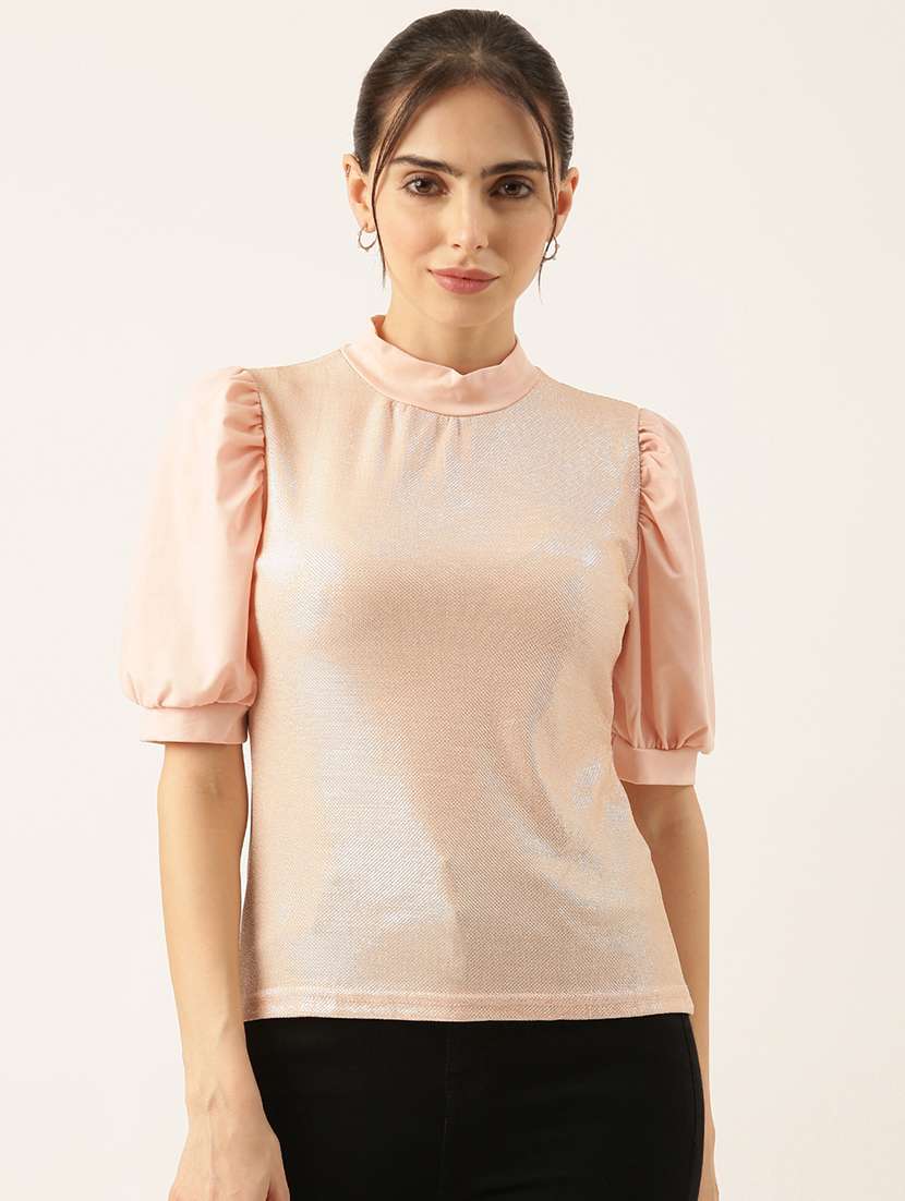women peach self-designed regular top