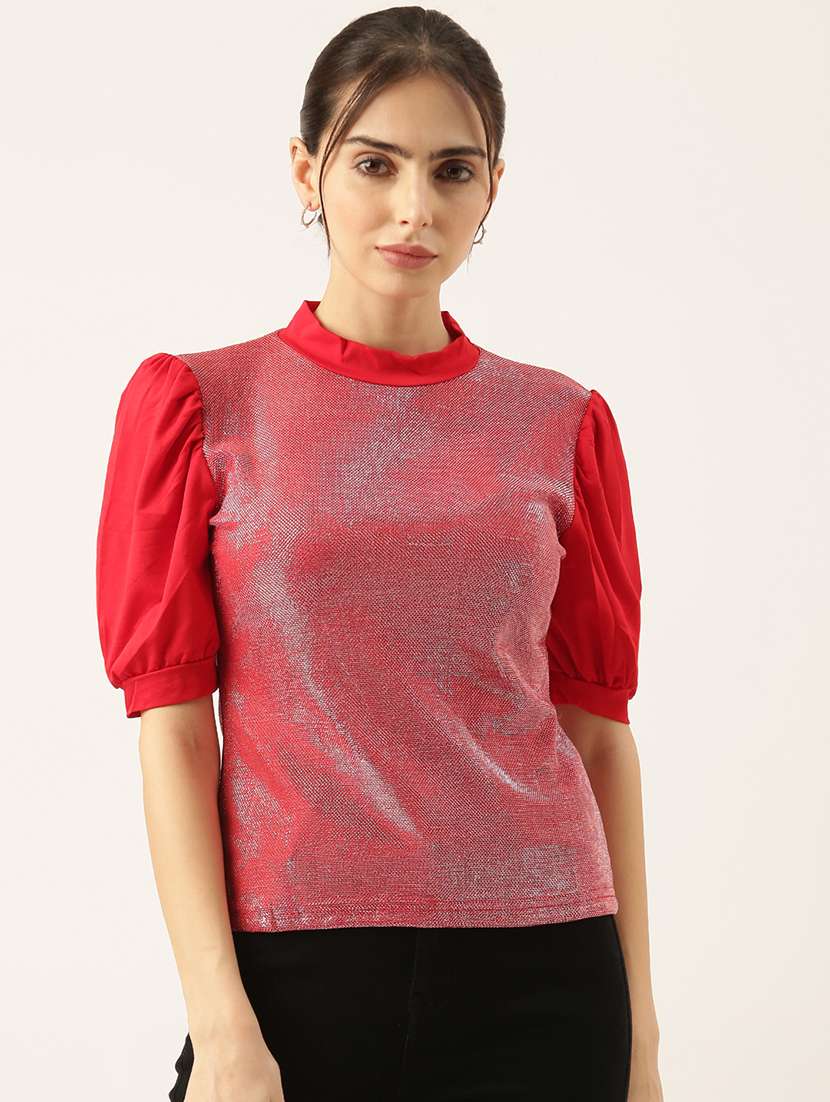 women red self-designed regular top