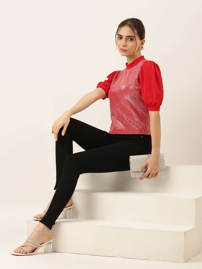 women red self-designed regular top - 21515188 -  Standard Image - 5