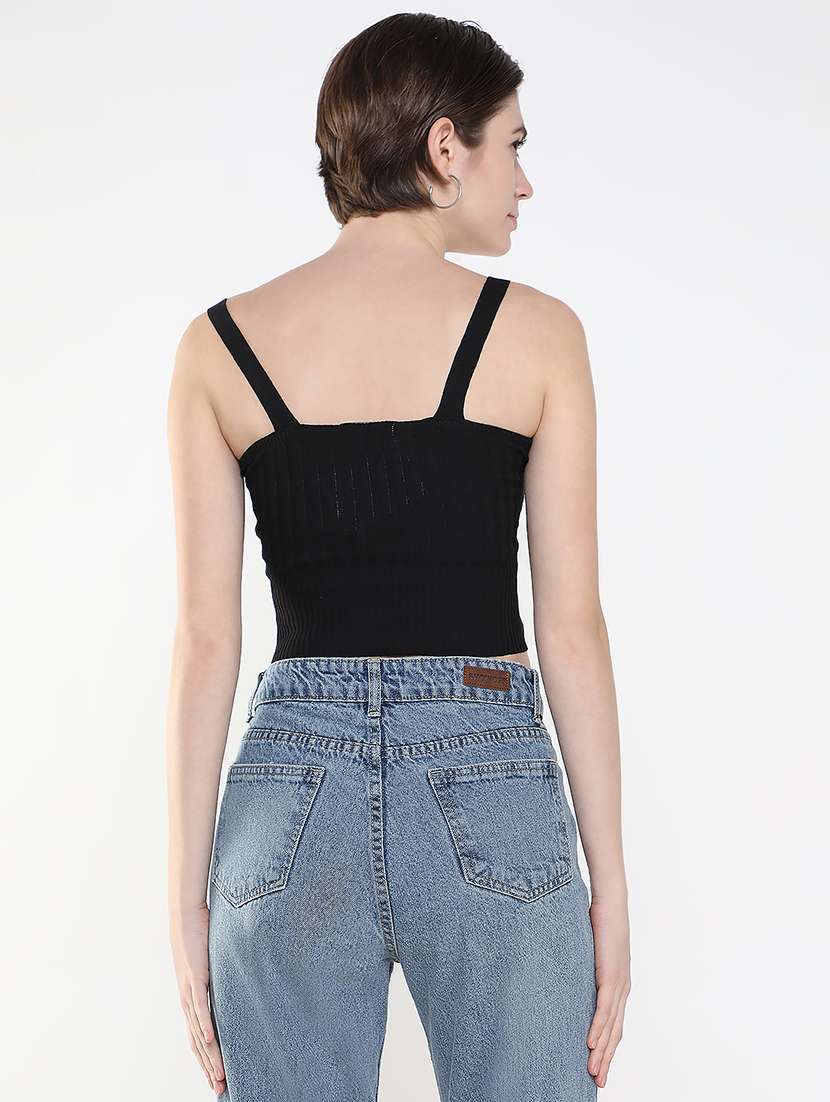 women black solid crop top - 21515198 -  Standard Image - 3