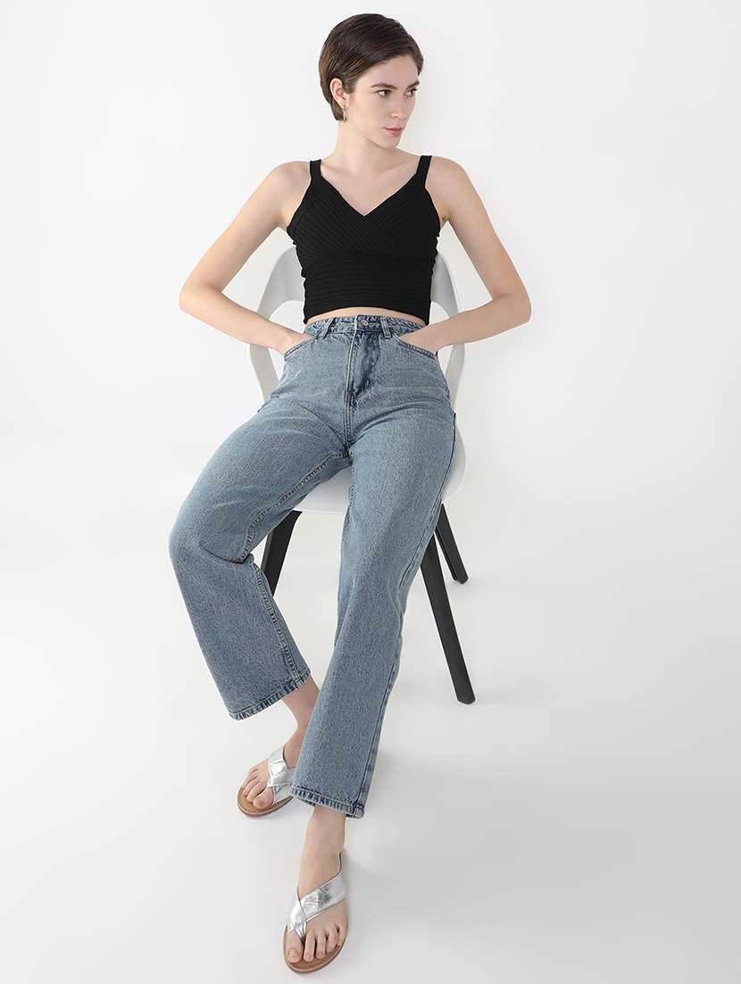 women black solid crop top - 21515198 -  Standard Image - 5