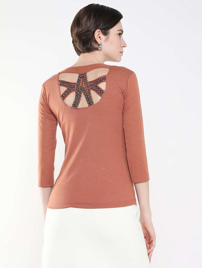 women brown solid regular top - 21515210 -  Standard Image - 3