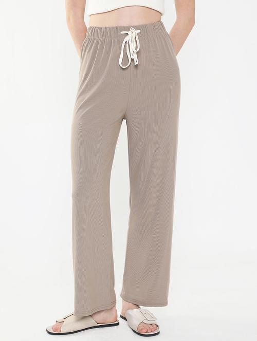 women brown lycra wide leg trouser - 21515227 -  Standard Image - 0