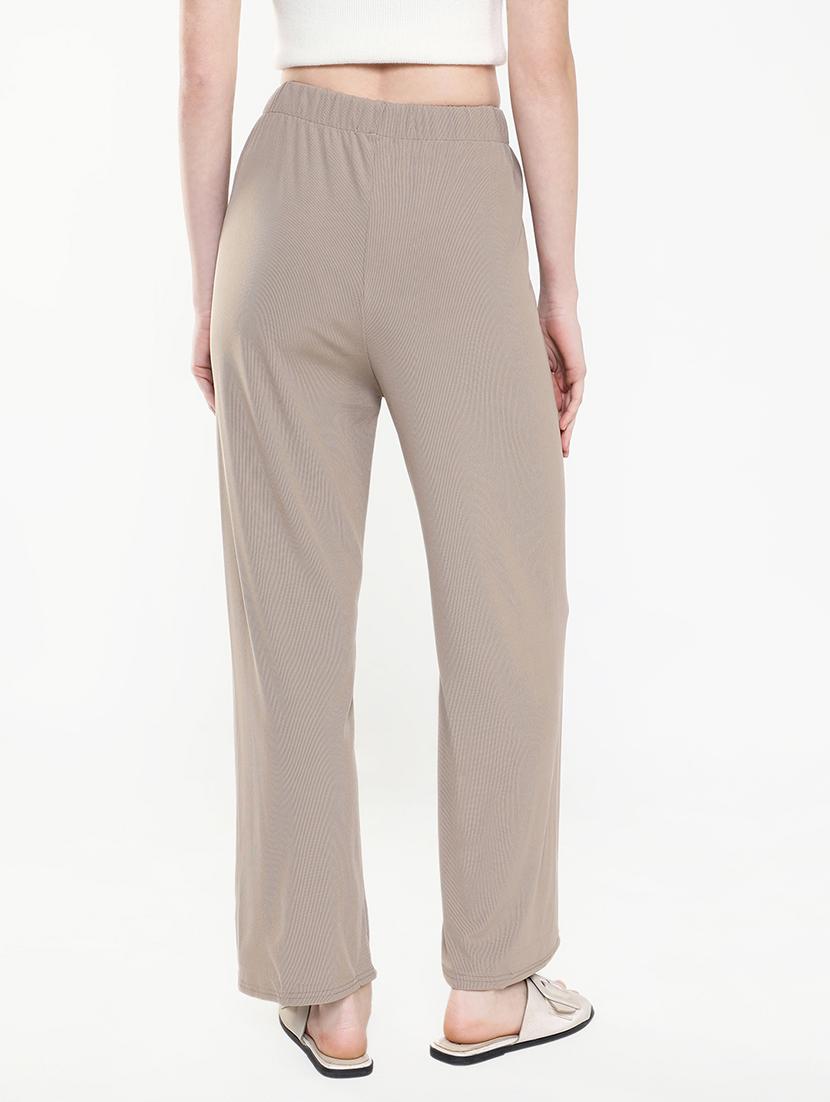women brown lycra wide leg trouser - 21515227 - Standard Image - 3