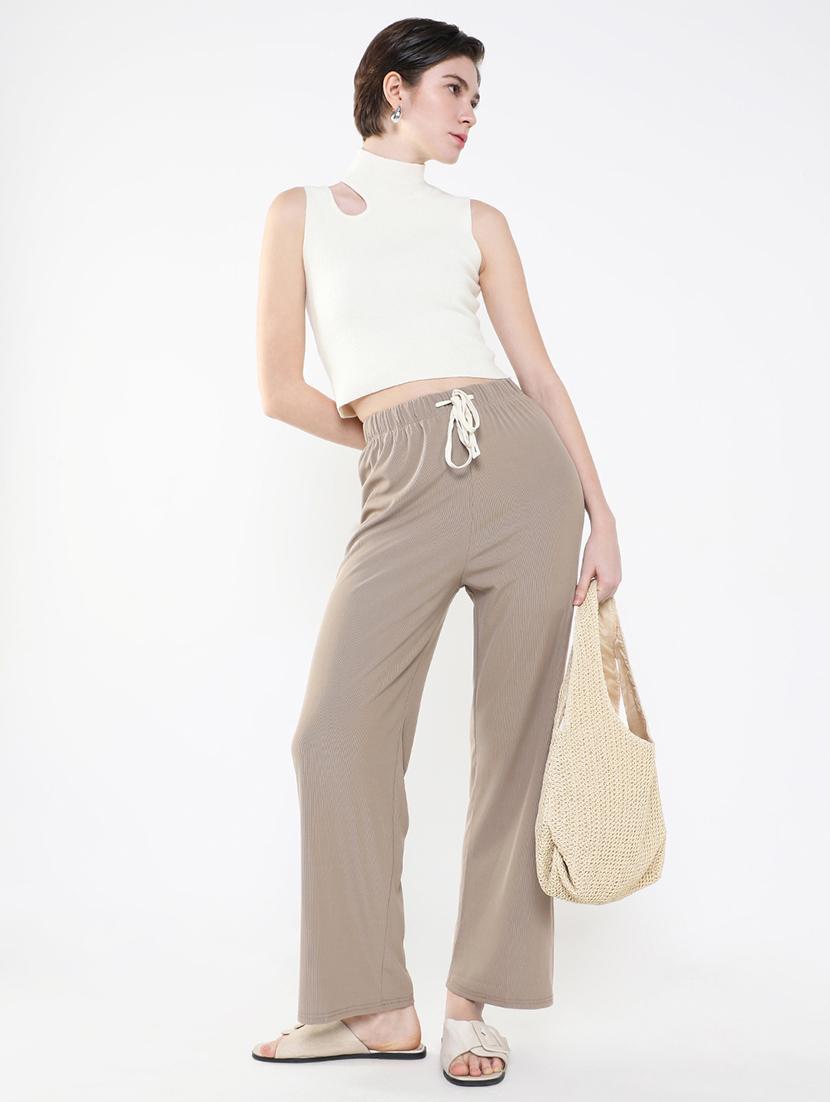 women brown lycra wide leg trouser - 21515227 - Standard Image - 5