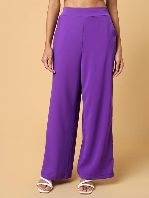 women purple viscose wide leg trouser - 21515230 - Standard Image - 0