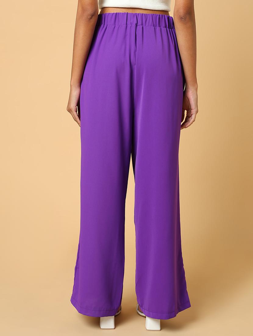 women purple viscose wide leg trouser - 21515230 - Standard Image - 3