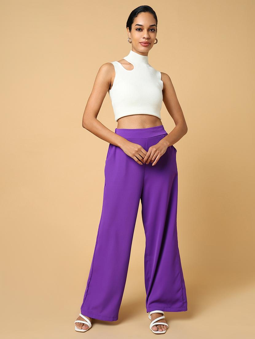women purple viscose wide leg trouser - 21515230 - Standard Image - 5