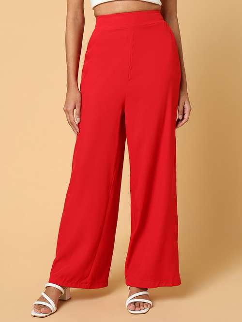 women red viscose wide leg trouser - 21515231 - Standard Image - 0