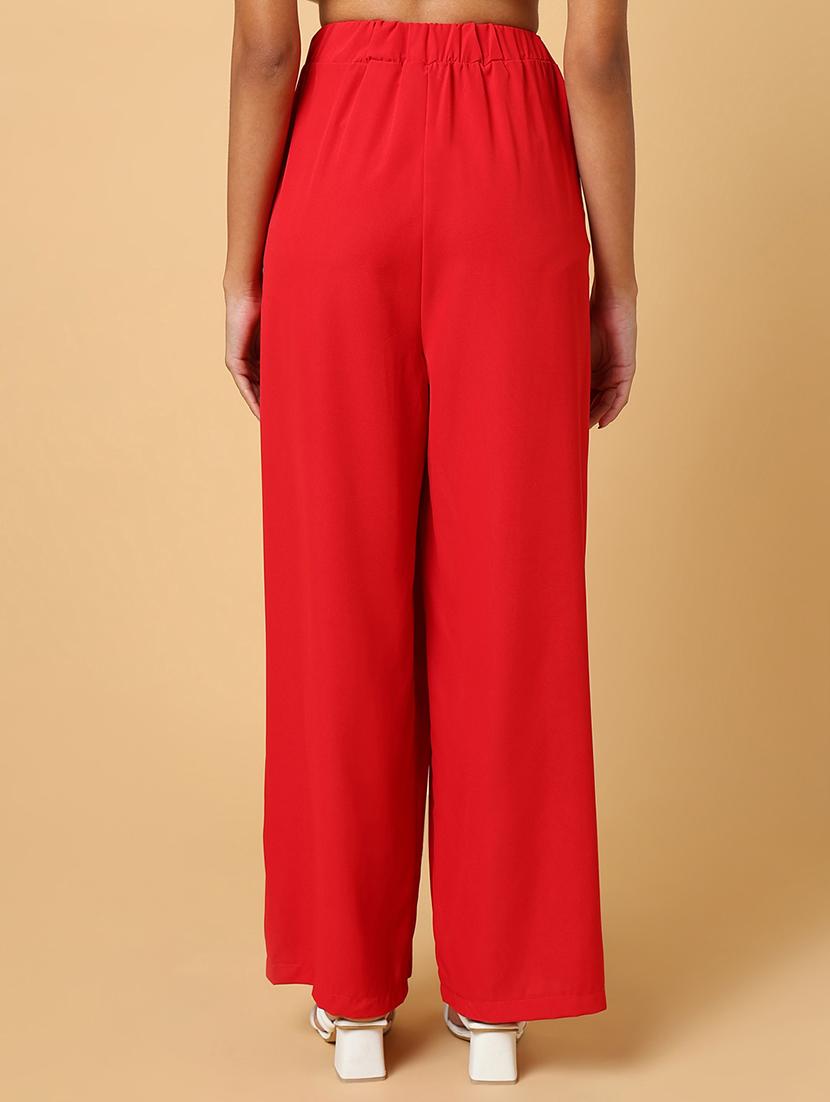 women red viscose wide leg trouser - 21515231 - Standard Image - 3