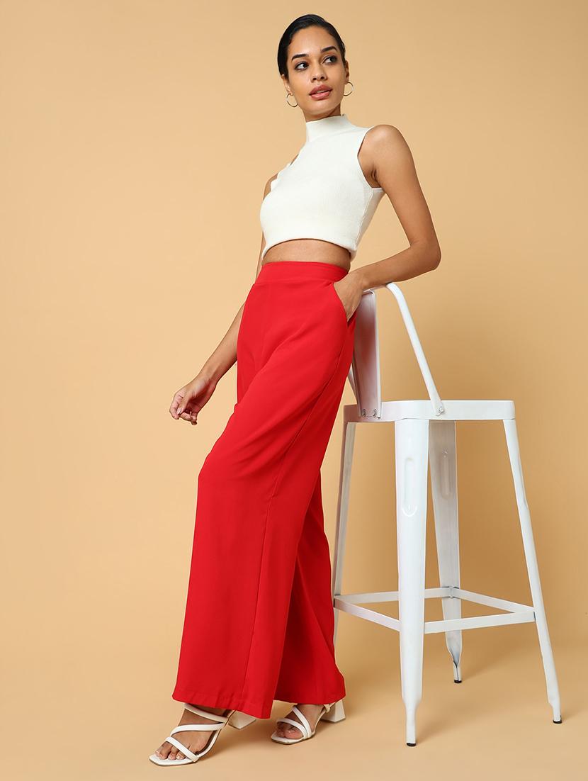 women red viscose wide leg trouser - 21515231 - Standard Image - 5