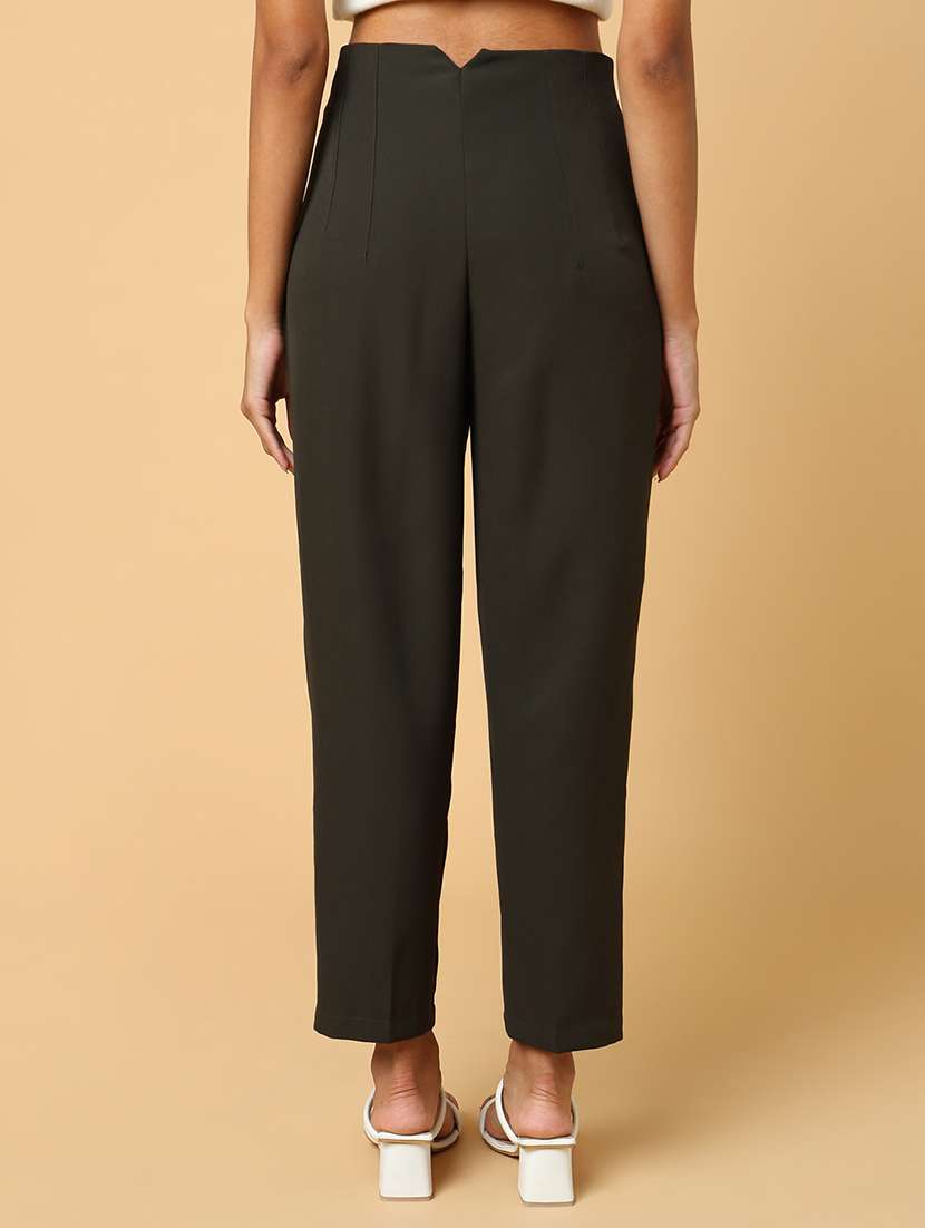 women olive viscose tailored pant - 21515232 -  Standard Image - 3