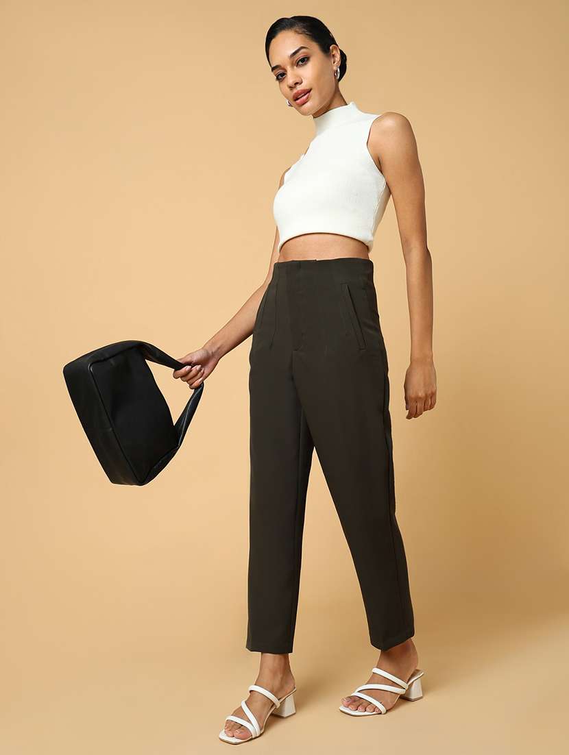 women olive viscose tailored pant - 21515232 -  Standard Image - 5