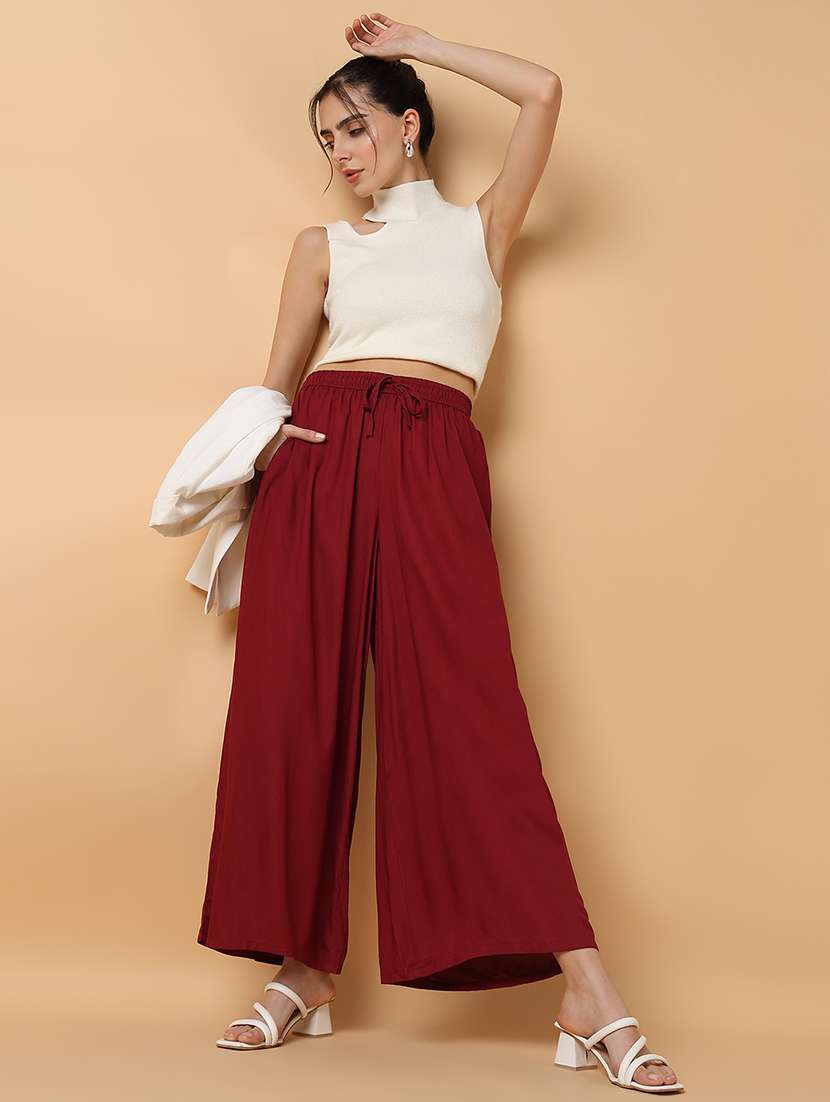 women solid flat front wide leg trouser - 21515239 -  Standard Image - 5