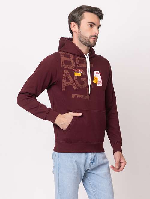men maroon cotton placement print sweatshirt - 21515318 - Standard Image - 0