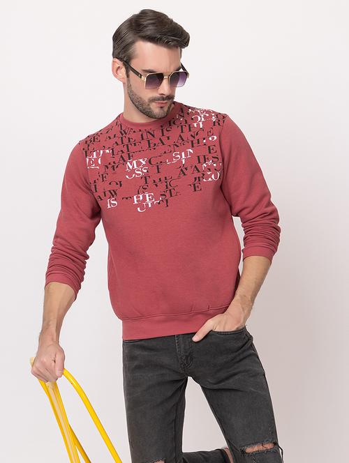 men peach cotton chest print sweatshirt - 21515321 - Standard Image - 0