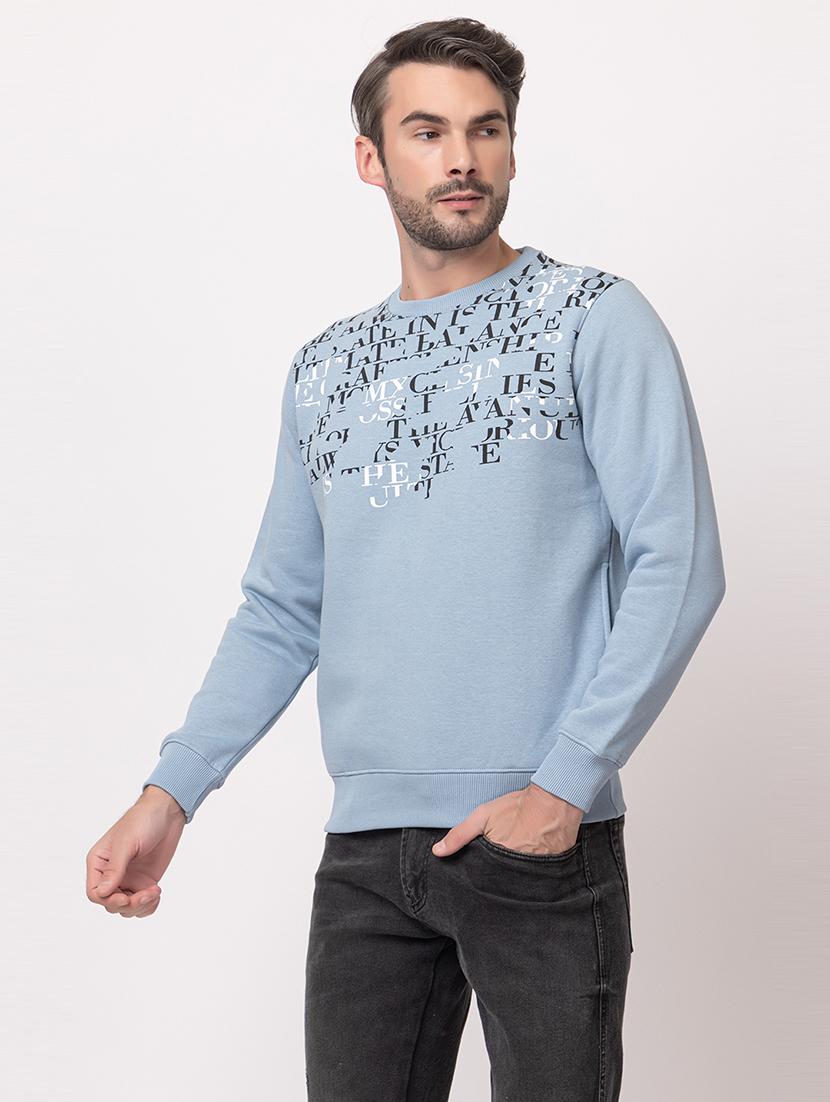 men light blue cotton chest print sweatshirt - 21515322 - Zoom Image - 0