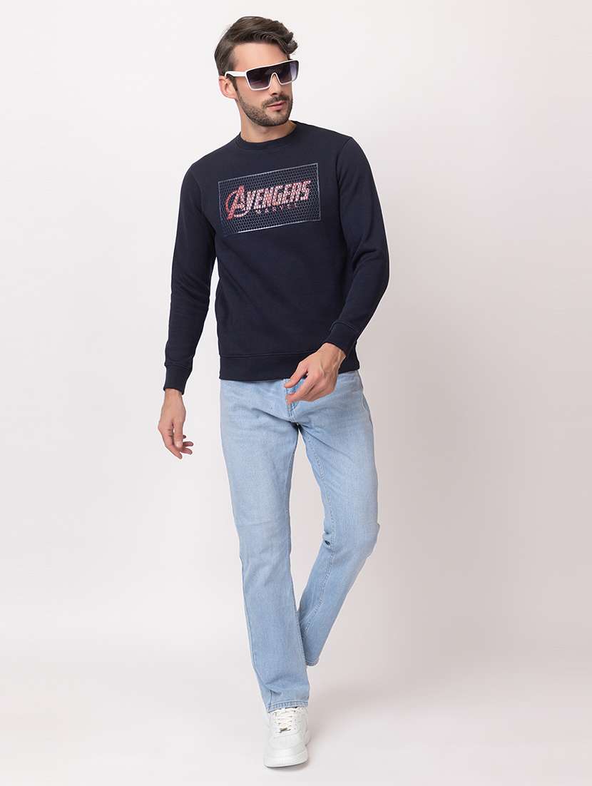 men navy blue cotton chest print sweatshirt - 21515323 - Standard Image - 3