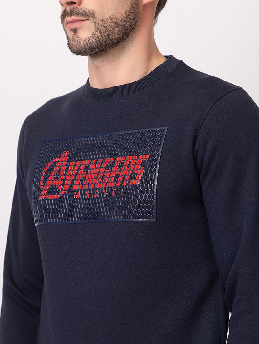 men navy blue cotton chest print sweatshirt - 21515323 - Standard Image - 5