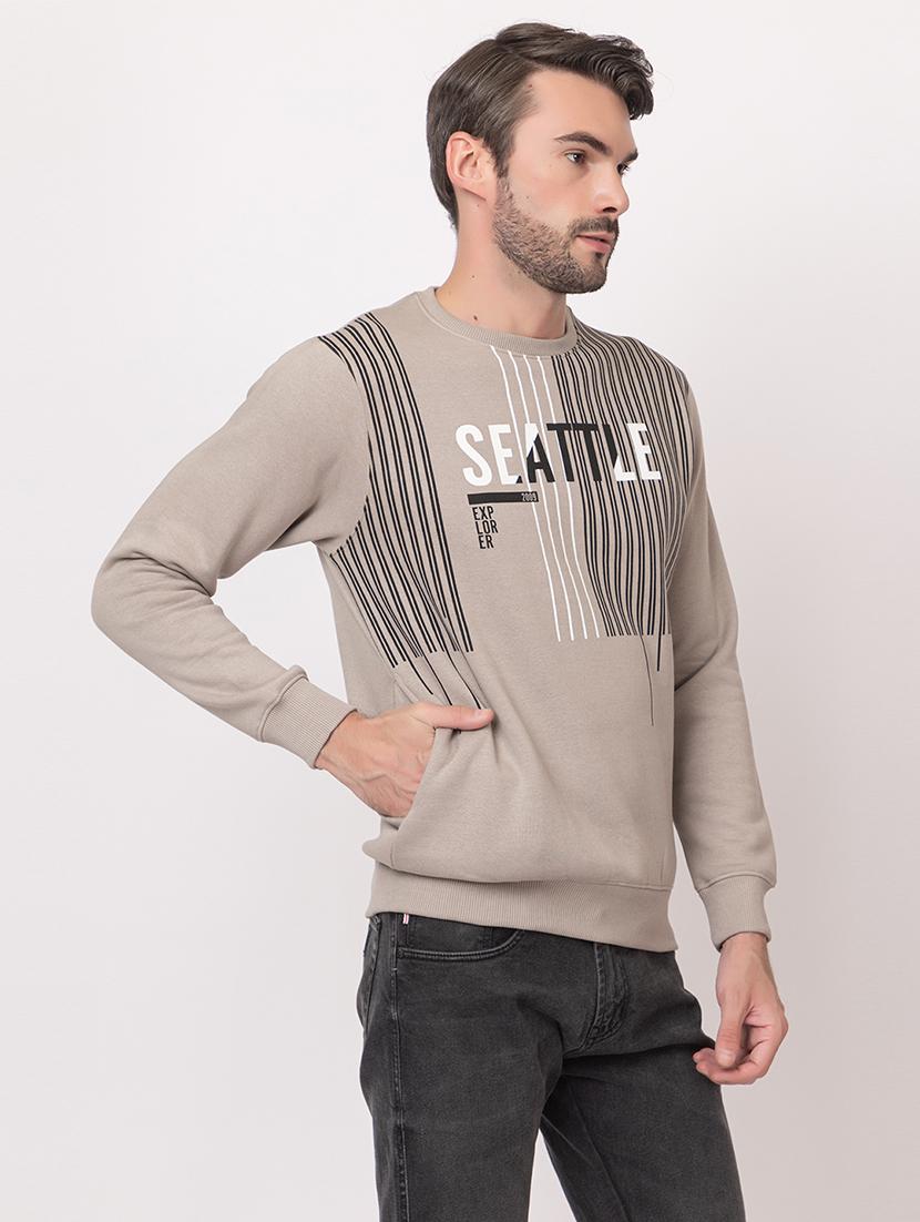 men beige cotton front print sweatshirt - 21515324 - Zoom Image - 0