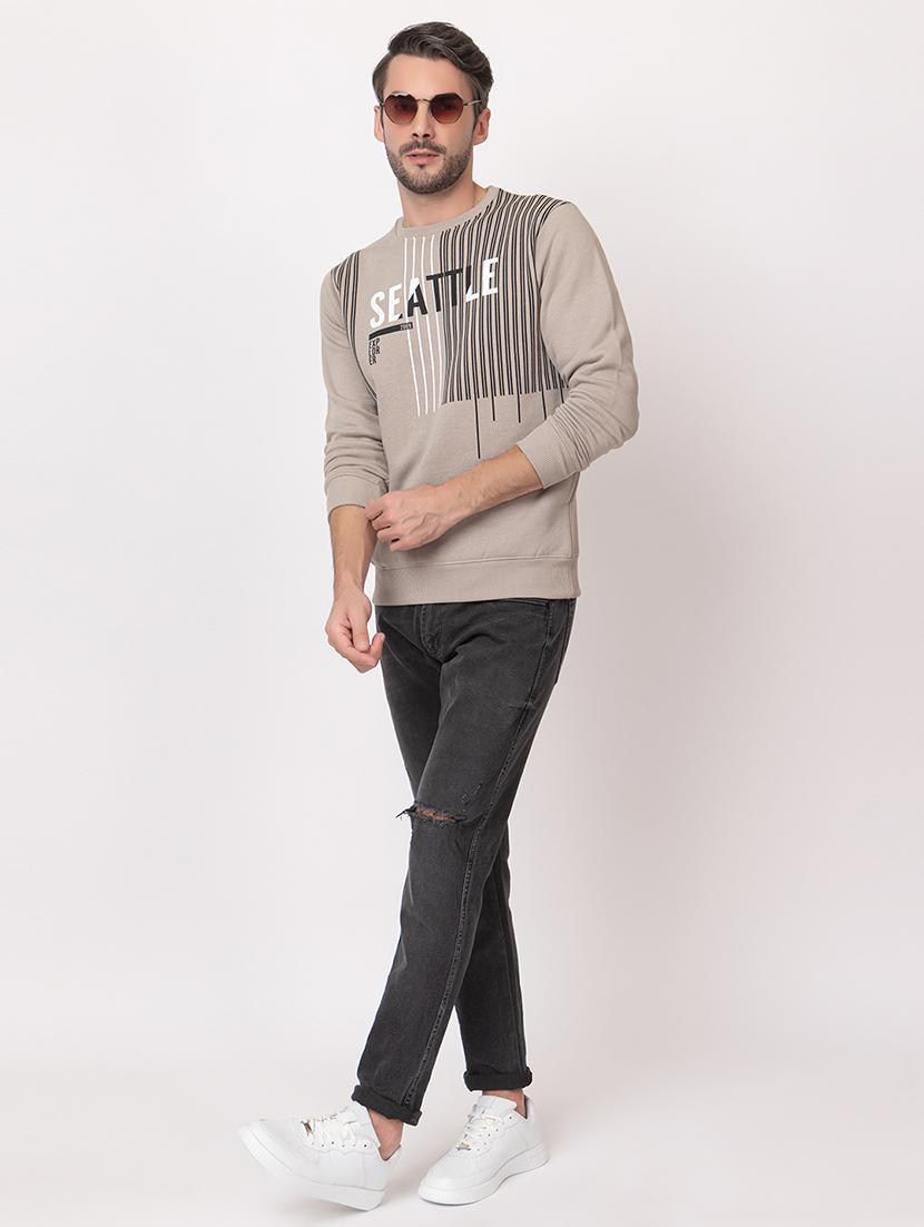 men beige cotton front print sweatshirt - 21515324 - Standard Image - 3