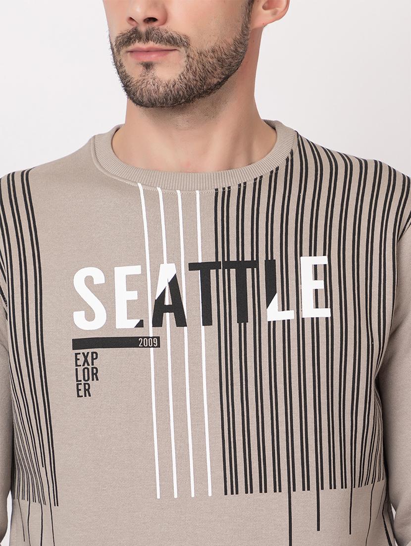 men beige cotton front print sweatshirt - 21515324 - Standard Image - 5