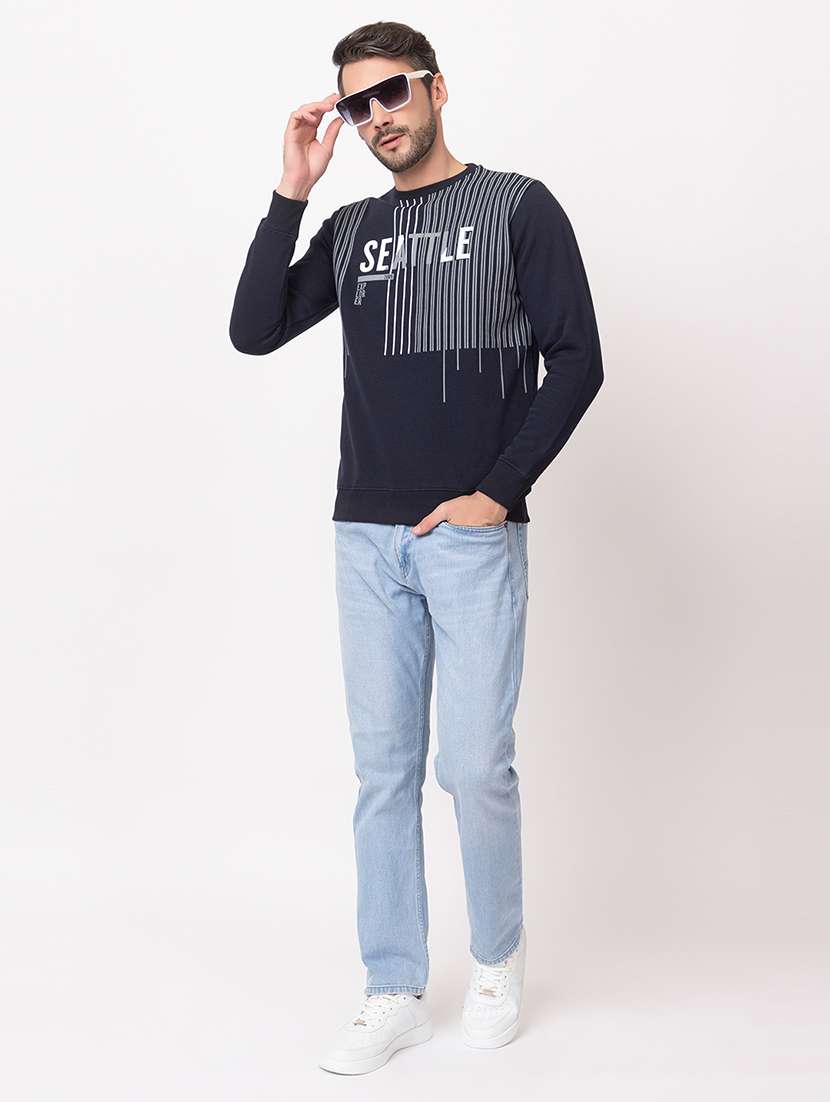 men navy blue cotton front print sweatshirt - 21515326 -  Standard Image - 3