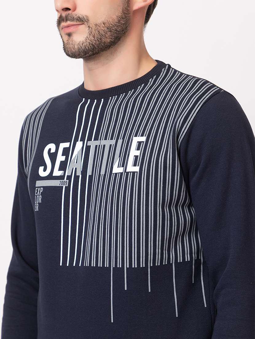 men navy blue cotton front print sweatshirt - 21515326 -  Standard Image - 5