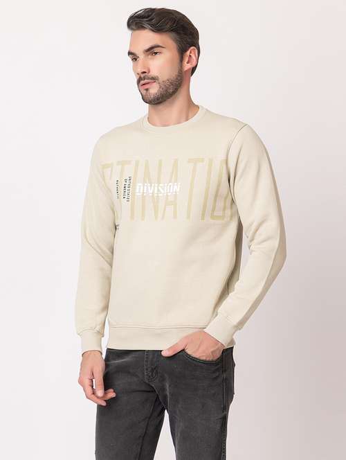 men beige cotton chest print sweatshirt - 21515327 - Standard Image - 0