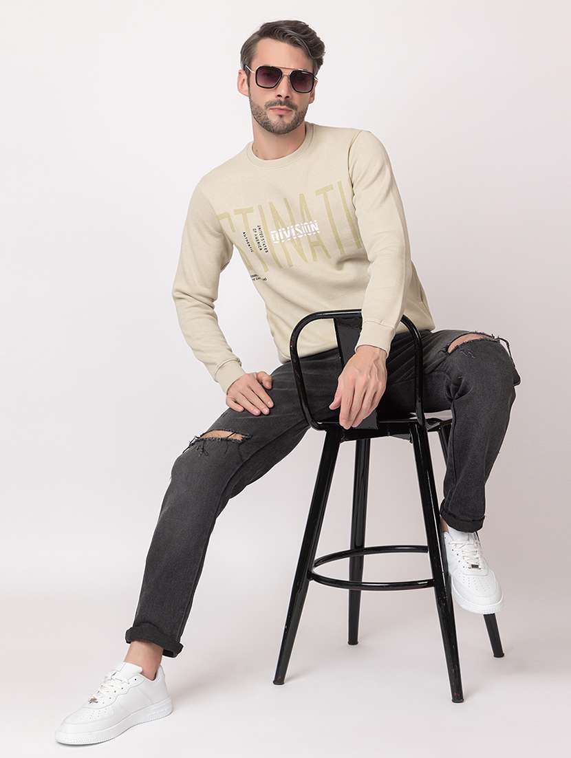 men beige cotton chest print sweatshirt - 21515327 - Standard Image - 3