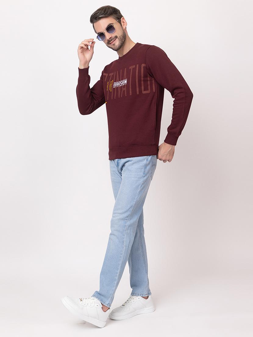 men burgundy cotton chest print sweatshirt - 21515329 - Standard Image - 3