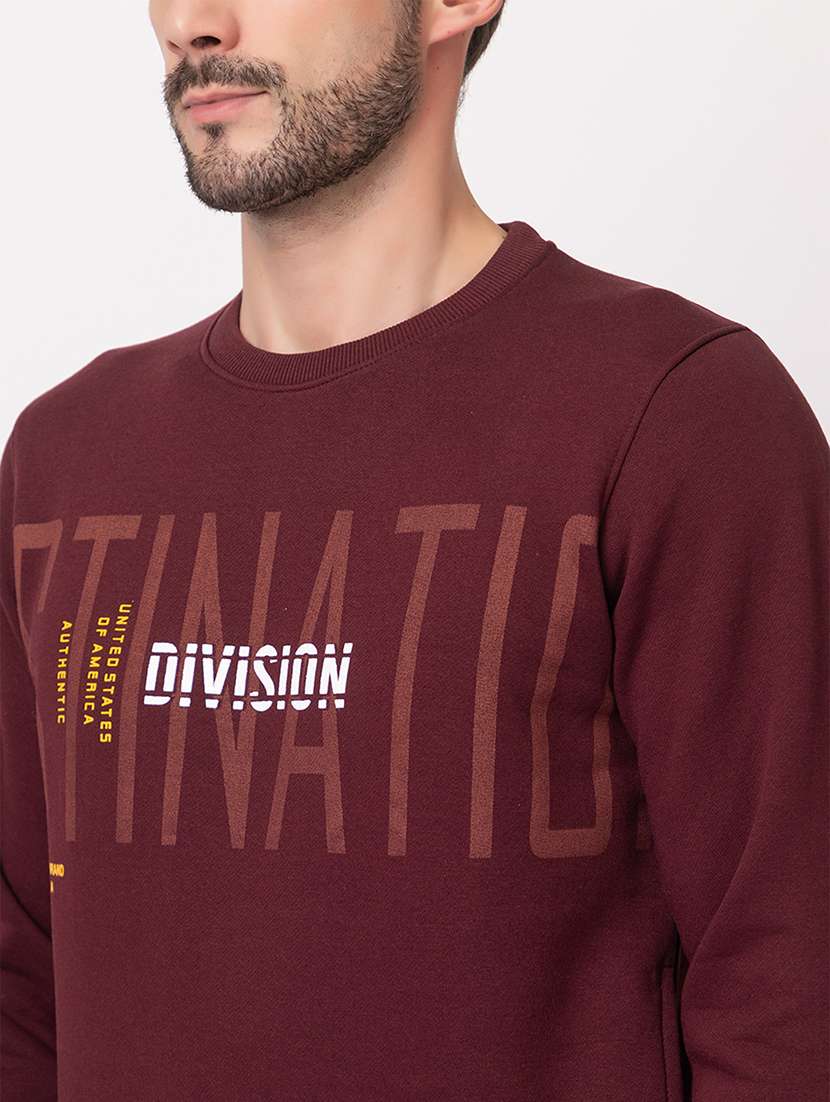 men burgundy cotton chest print sweatshirt - 21515329 - Standard Image - 5