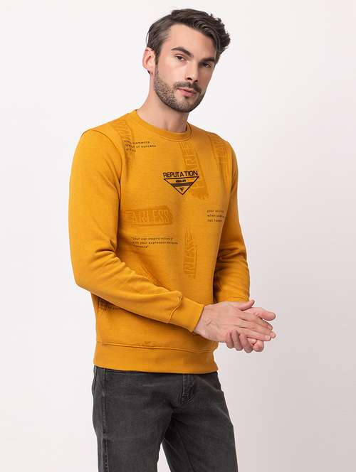 men mustard cotton front print sweatshirt - 21515332 -  Standard Image - 0