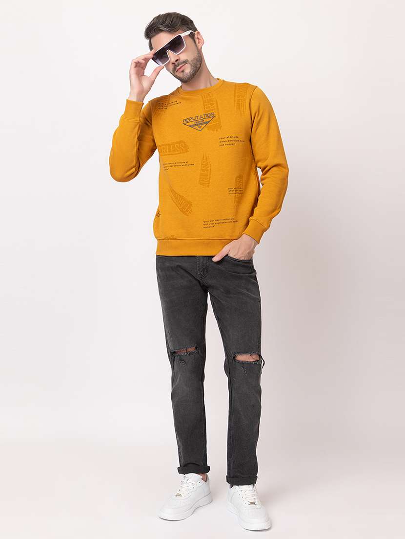 men mustard cotton front print sweatshirt - 21515332 - Standard Image - 3