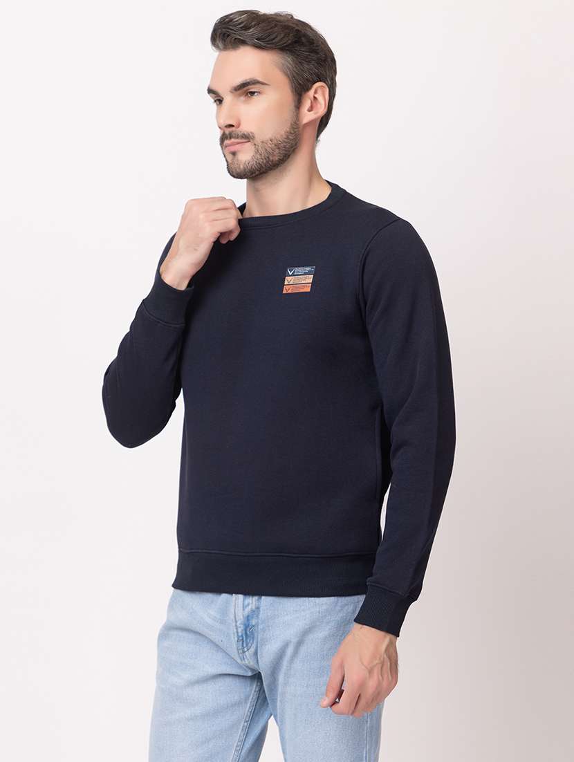 men navy blue cotton back print sweatshirt - 21515333 -  Zoom Image - 0