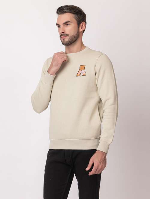 men beige cotton back print sweatshirt - 21515337 -  Standard Image - 0