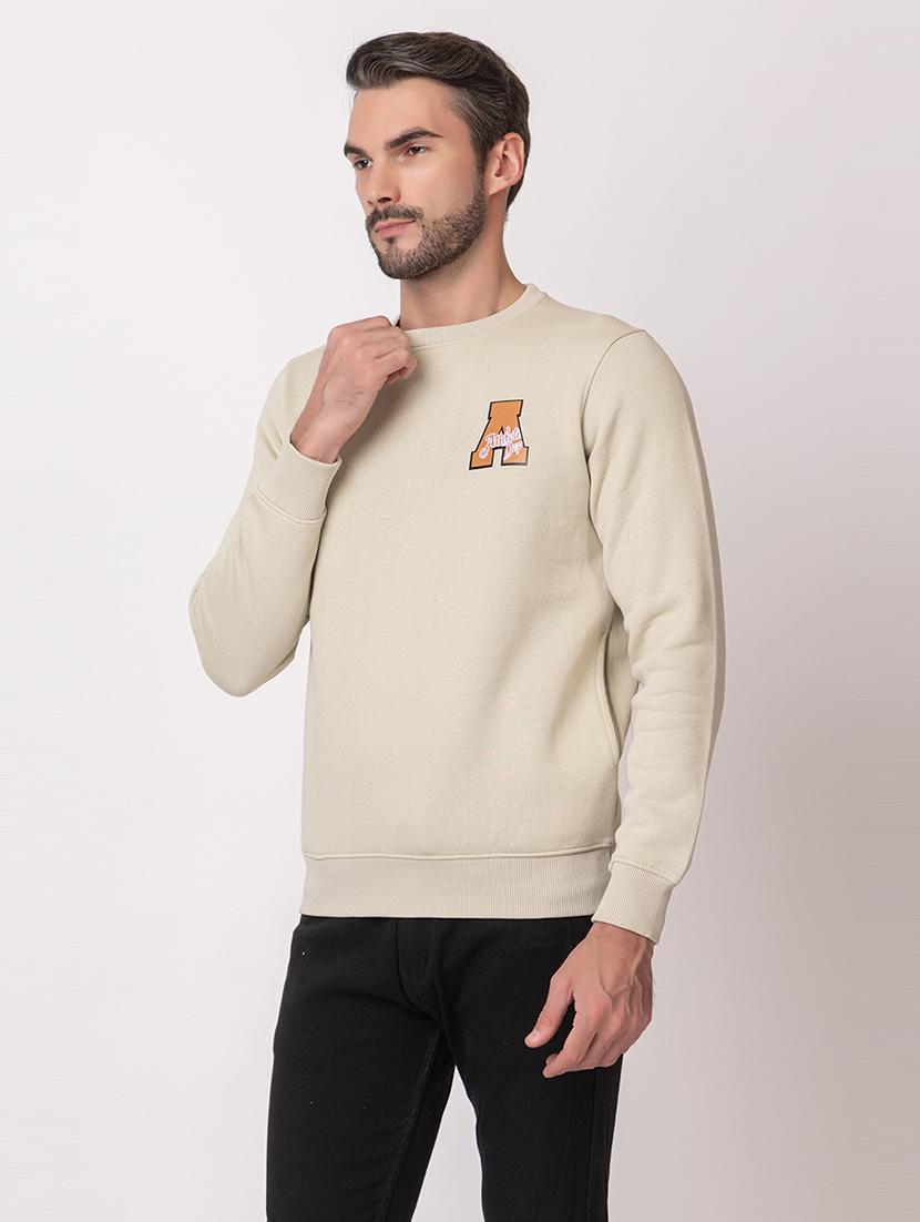 men beige cotton back print sweatshirt - 21515337 -  Zoom Image - 0