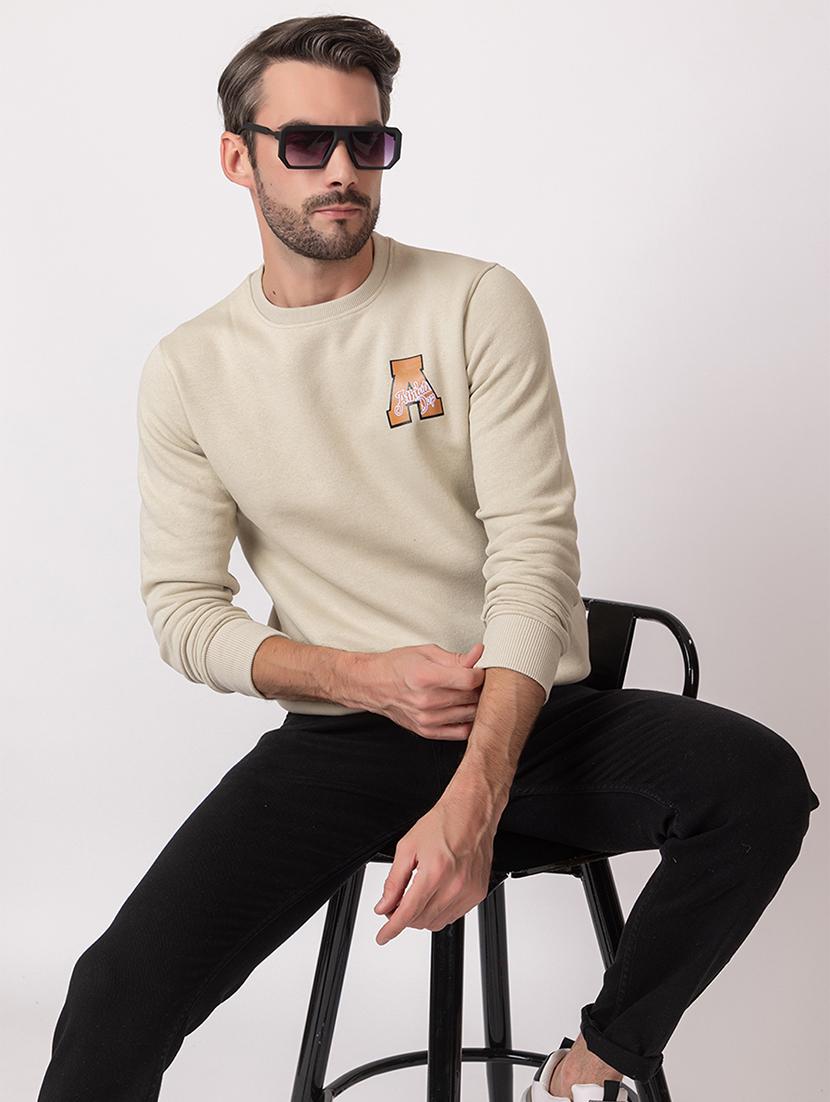 men beige cotton back print sweatshirt - 21515337 - Standard Image - 3
