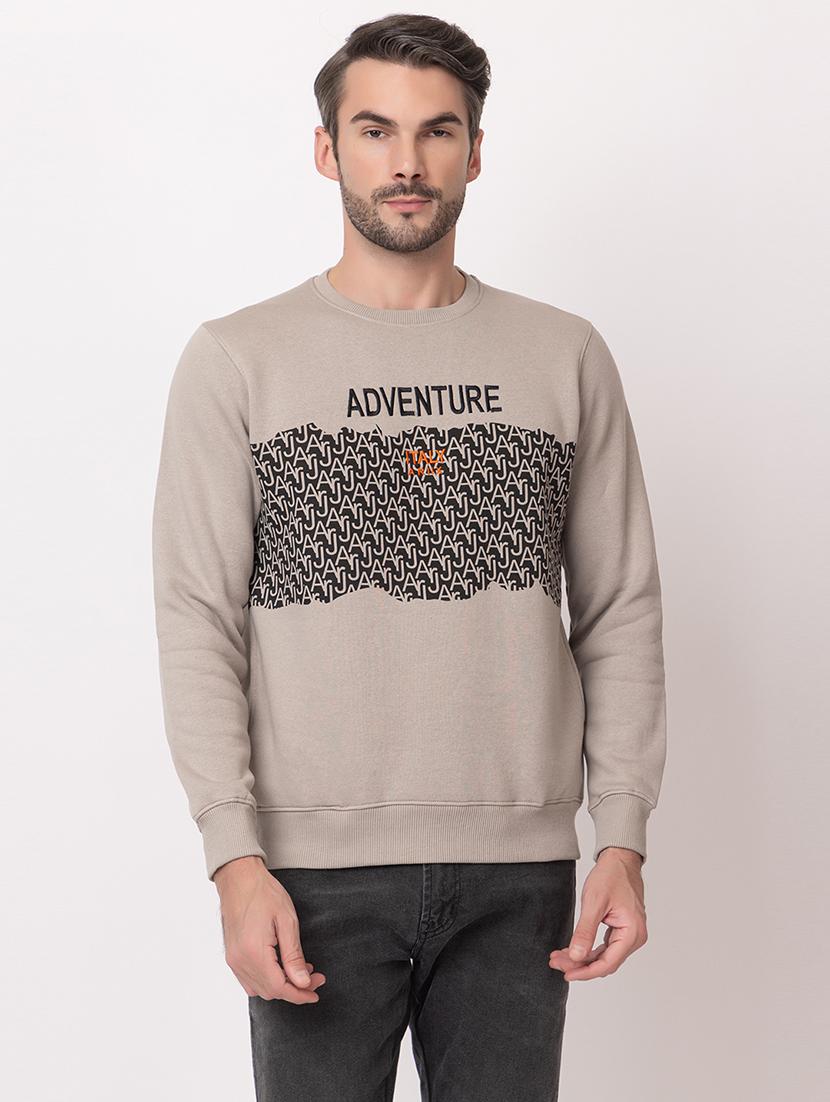 men beige cotton chest print sweatshirt - 21515339 - Zoom Image - 0