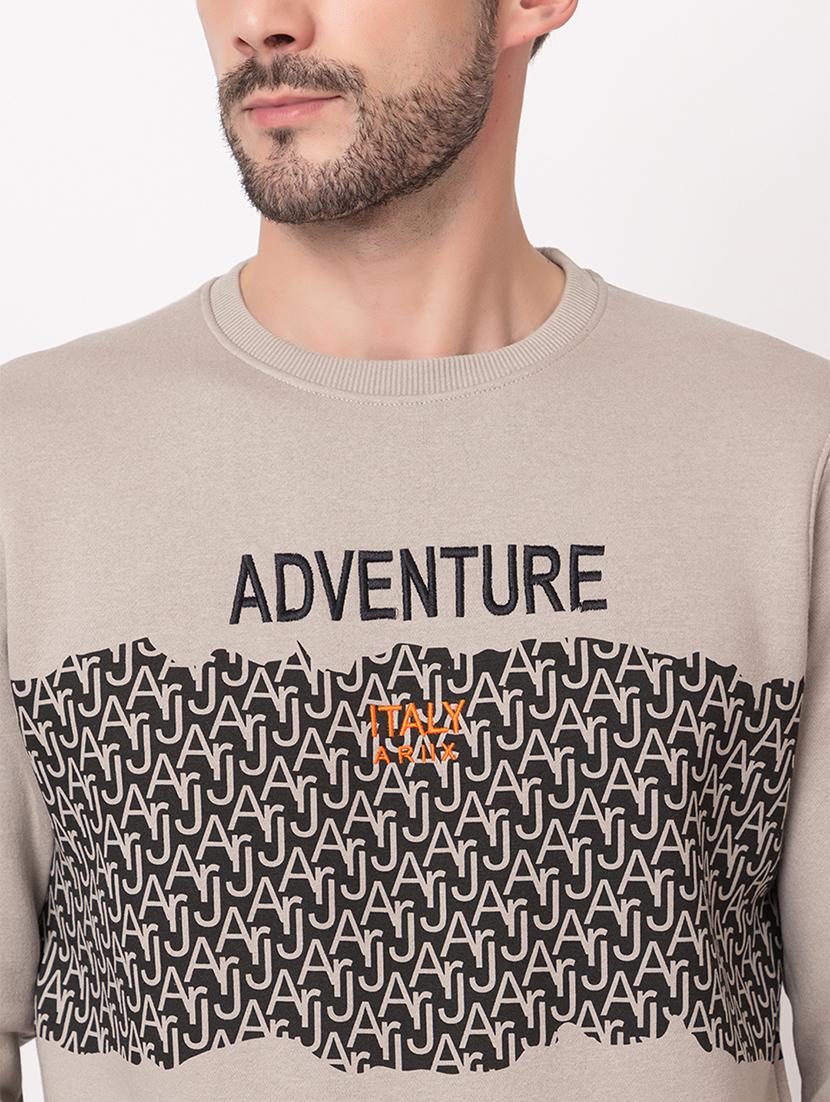 men beige cotton chest print sweatshirt - 21515339 - Standard Image - 5