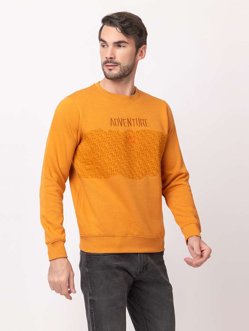 men mustard cotton chest print sweatshirt - 21515340 - Zoom Image - 0
