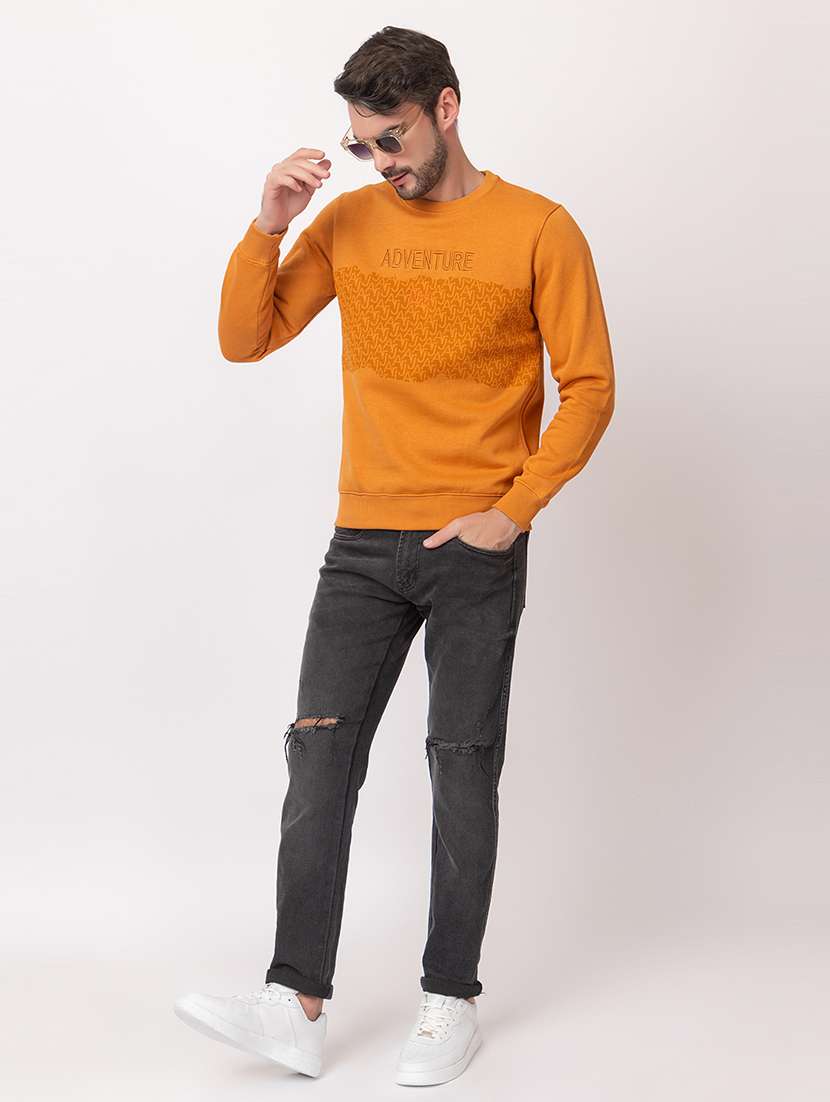 men mustard cotton chest print sweatshirt - 21515340 - Standard Image - 3