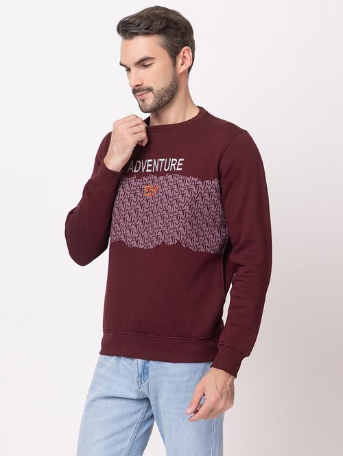 men burgundy cotton chest print sweatshirt - 21515341 - Standard Image - 0