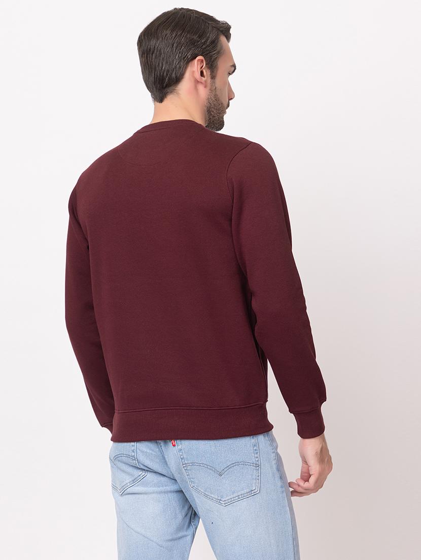 men burgundy cotton chest print sweatshirt - 21515341 - Standard Image - 3