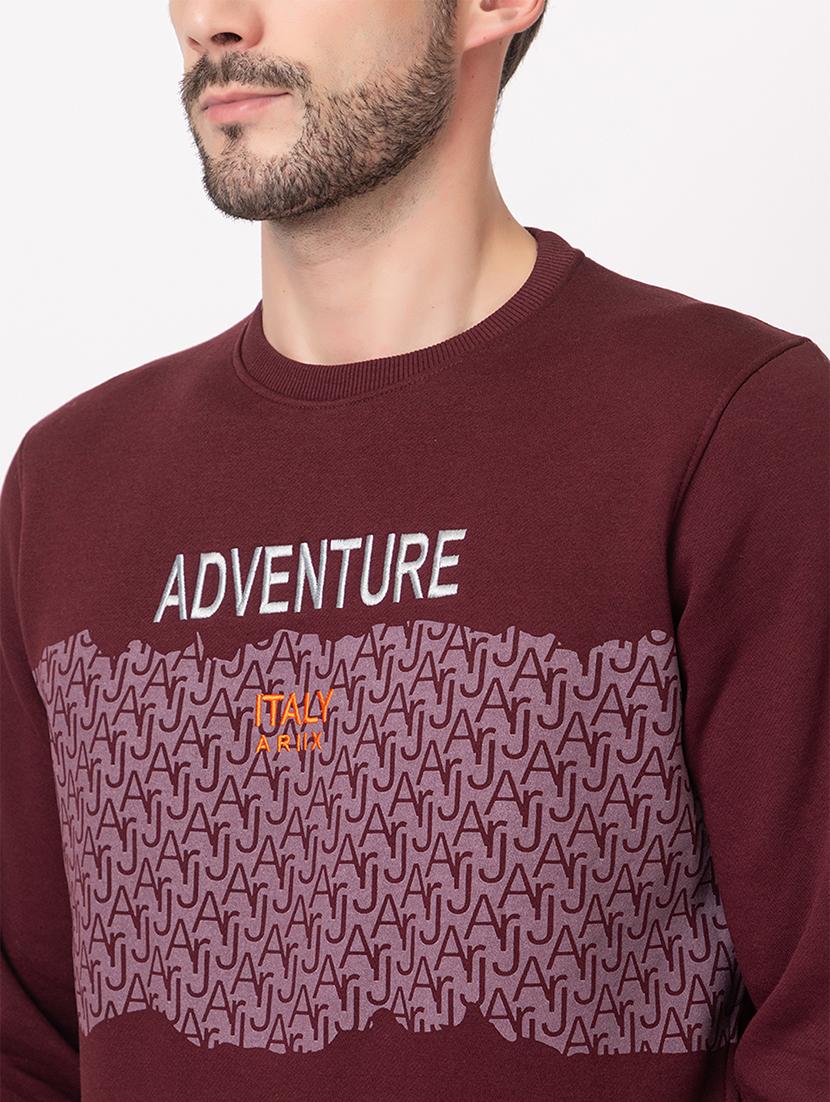men burgundy cotton chest print sweatshirt - 21515341 - Standard Image - 5